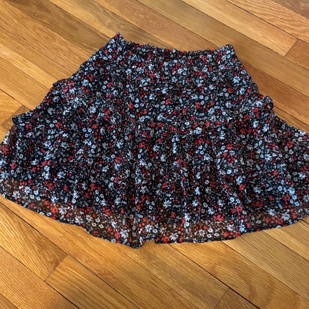 Divided Black and Red Floral Skater Skirt